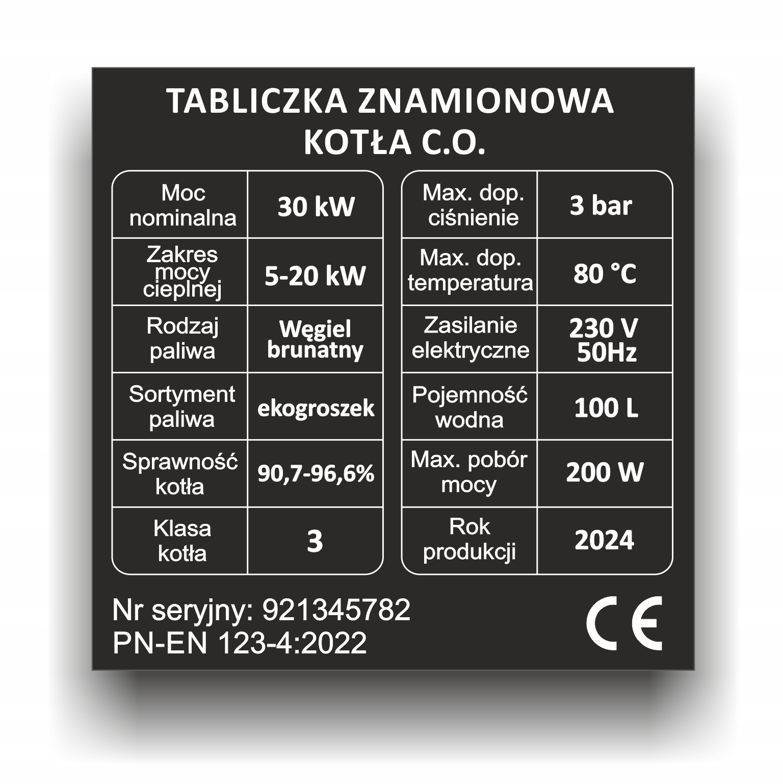HODNOTOVÝ ŠTÍTOK K PECE, KOTLA ÚSTREDNÉHO KÚRENIA